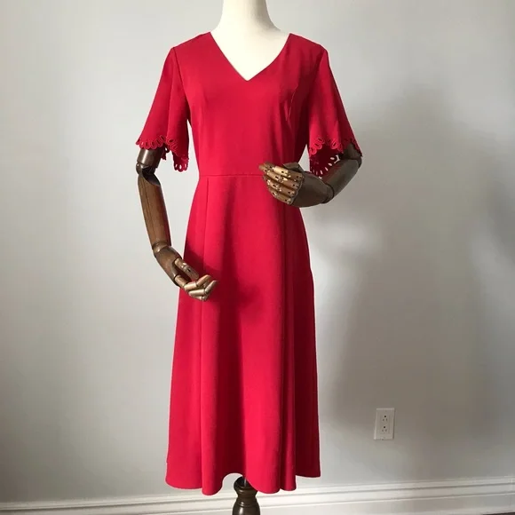 H&M Red Fit & Flare Midi Dress - Picture 3 of 12
